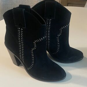 Joie Black Suede Heeled Boots with Stud Accents